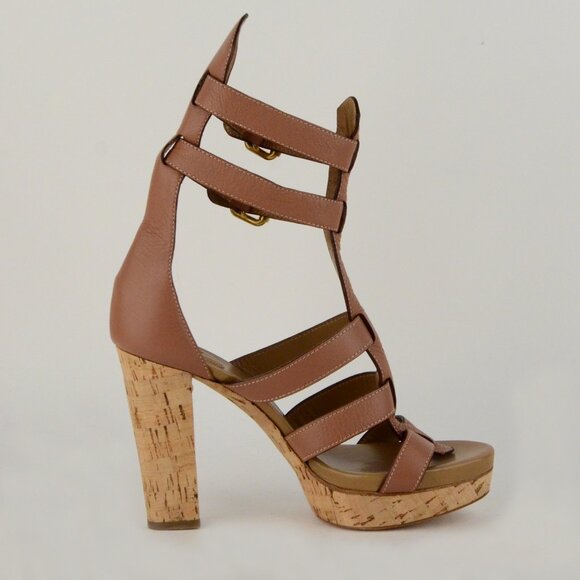 CHLOE SHOES STRAPPY LEATHER PADDINGTON SANDALS GLADIATOR CORK sz 40 9.5 - Picture 8 of 12
